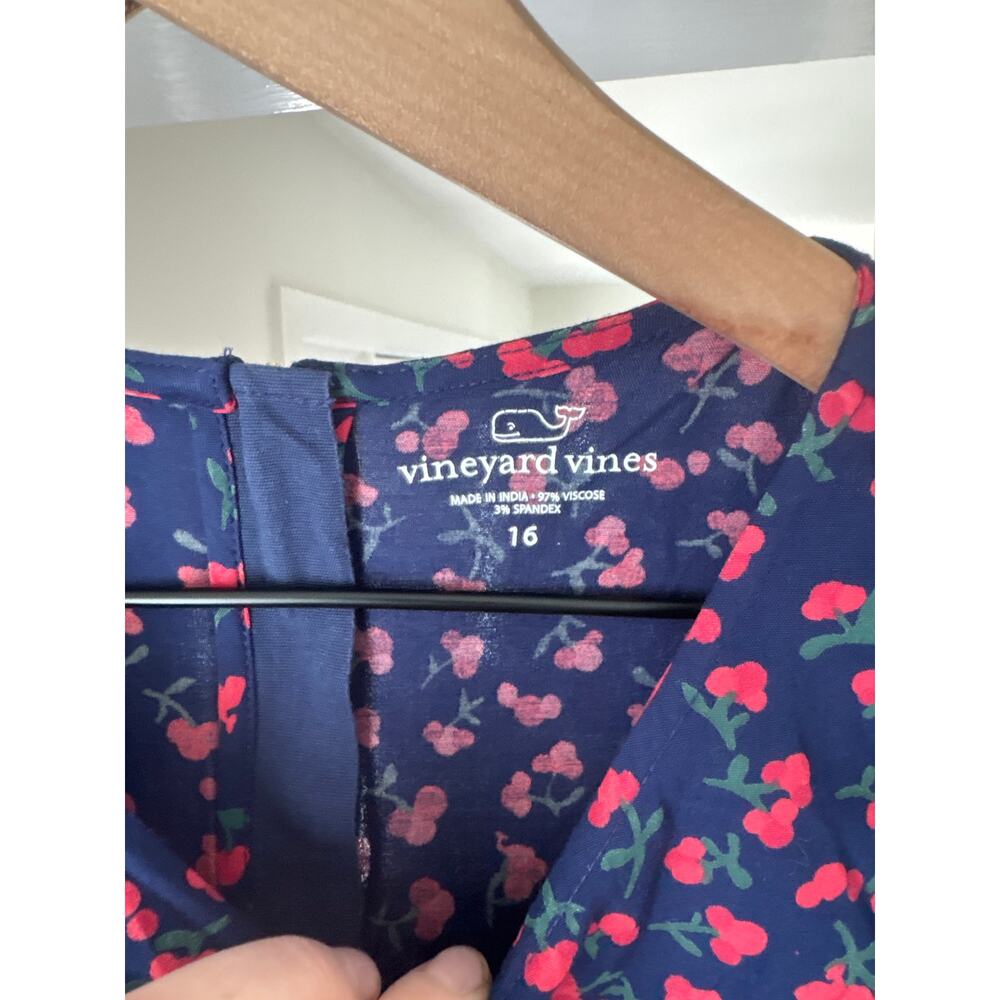 Vineyard Vines | Navy Blue Cherry Print Jumpsuit Girls Size 16 - Picture 6 of 8